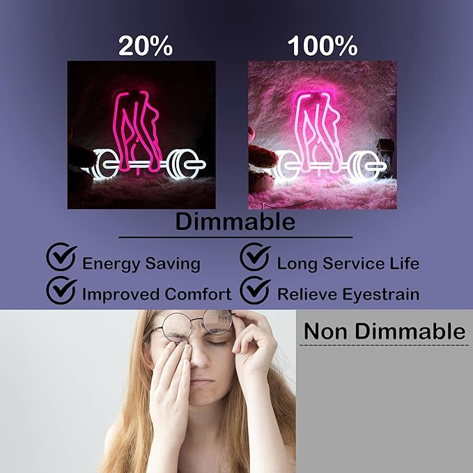 Neon Woman Barbell Neon Sign Dumbbell Lady Neon Light Barbell Light Sign Dimmable Weightlifting LED Neon Light for Home Gym Decor Bar Pub Lifting Wall Room Decor Man Cave Game Room 16.5"×12.4"-StrideForce Fitness