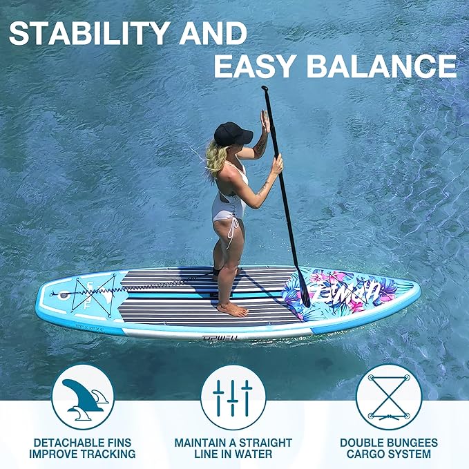 UPWELL 10'6"/11'/11'6" Inflatable Paddle Board, Stand Up Paddlboard for Youth & Adults, Stable Design, Premium SUP Accessories, Backpack, Leash, Hand Pump, Fins-StrideForce Fitness