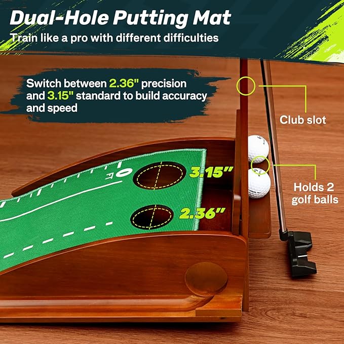 SAPLIZE Portable Putting Mat with Automatic Ball Return - Golf Practice Green with Mirror - Improve Accuracy Indoors or Outdoors-StrideForce Fitness