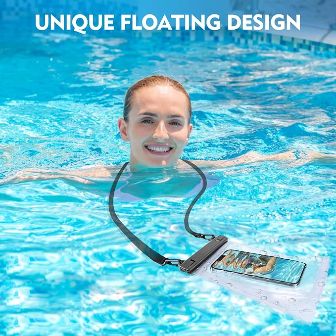 Large Waterproof Phone Pouch [with Sealing Strip], Cell Phone Dry Bag for iPhone 16 15 14 13 Pro Max Galaxy S25 S24 S23 S22 All Devices, Floating Water Proof Bag for Beach Water Park White-StrideForce Fitness