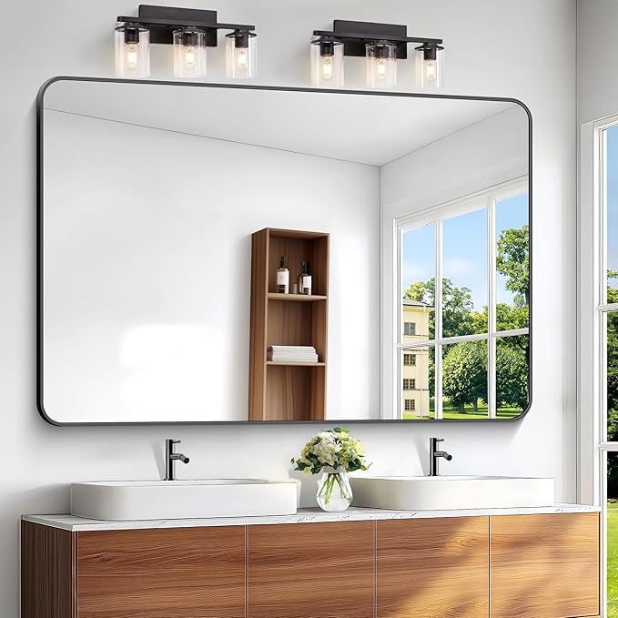 Black Bathroom Mirror,60x40 inch Wall Mirror for Bathroom Wall Mounted,Rectangle Mirror for Bathroom Over Sink,Modern Frame Round Corner for Living Room,Bedroom Entryway,Horizontal/Vertical-StrideForce Fitness