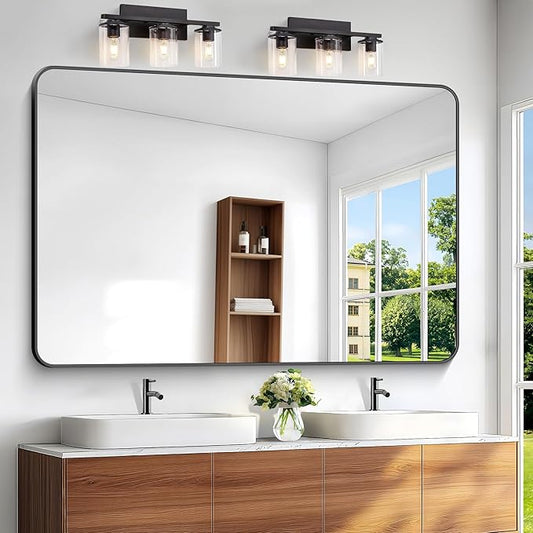 Black Bathroom Mirror,60x40 inch Wall Mirror for Bathroom Wall Mounted,Rectangle Mirror for Bathroom Over Sink,Modern Frame Round Corner for Living Room,Bedroom Entryway,Horizontal/Vertical-StrideForce Fitness