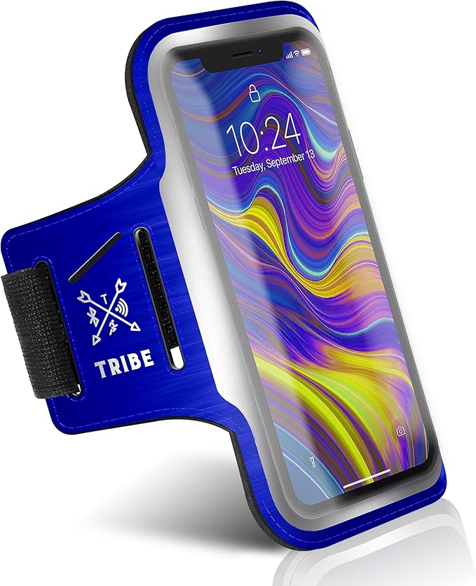 TRIBE Running Phone Holder Armband. iPhone & Galaxy Cell Phone Sports Arm Bands for Women, Men, Runners, Jogging, Walking, Exercise & Gym Workout. Fits All Smartphones. Adjustable Strap, CC/Key Pocket-StrideForce Fitness