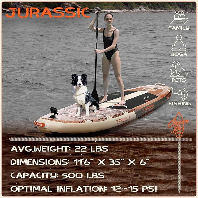 UPWELL 10'6"/11'/11'6" Inflatable Paddle Board, Stand Up Paddlboard for Youth & Adults, Stable Design, Premium SUP Accessories, Backpack, Leash, Hand Pump, Fins-StrideForce Fitness