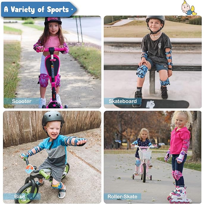 Soft-Style Kids Knee and Elbow Pads with Bike Gloves, Flexible Impact-Resistant Gear for Ages 2-11, Designed for Balance Bikes, Roller-Skating, and Skateboarding-StrideForce Fitness