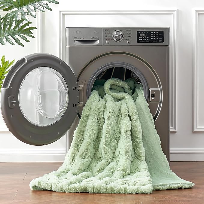 Cozy Bliss Faux Fur Throw Blanket for Couch - Soft Fuzzy Cozy Throw Gift Blankets for Women,Sage Green Boho Blanket for Sofa Bedroom Living Room.60 * 80 Inches-StrideForce Fitness