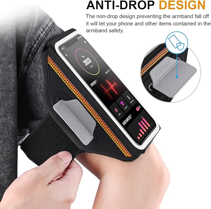 Running Armband with Earphone Bag Cell Phone Armband for iPhone 16 15 Pro 14 Plus 13 11 XR XS, Galaxy S24/S10 Water Resistant Sports Phone Holder Case & Zipper Slot Car Key Holder for 6.9 inch Phone-StrideForce Fitness