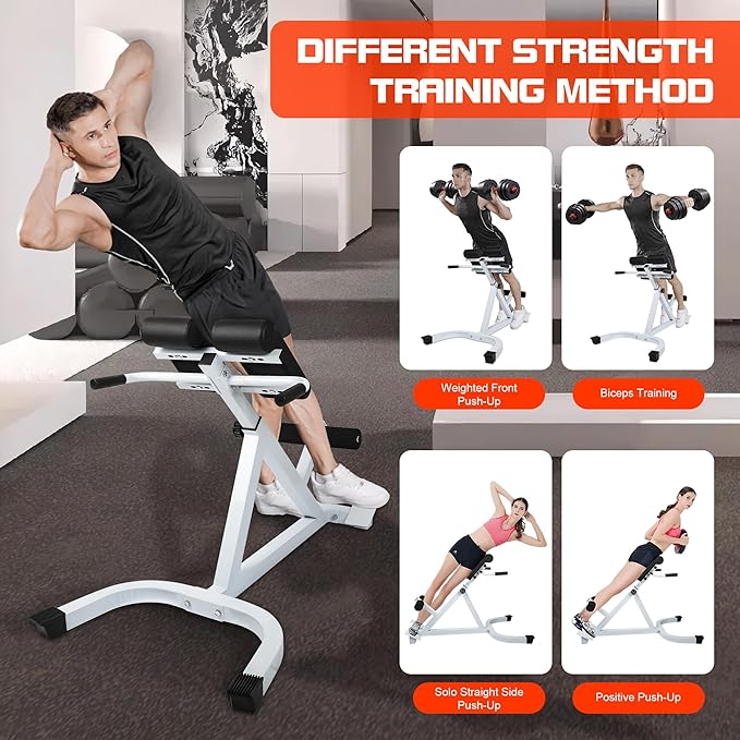 Roman Chair Hyperextension Bench - Adjustable Back Extension Machine for Home Gym, Core & Lower Back Workout, 250lbs Weight Capacity, Heavy Duty Steel Frame-StrideForce Fitness