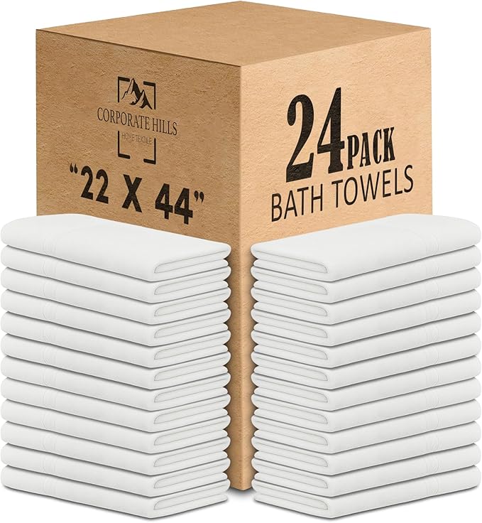 CH White Bath Towels Bulk - 22 x 44 Inches, 100% Cotton Economy Light Weight Towels for Commercial Use - Quick Dry, Ultra-Soft, and Absorbent Bulk Towels (24 Pack)-StrideForce Fitness
