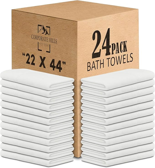 CH White Bath Towels Bulk - 22 x 44 Inches, 100% Cotton Economy Light Weight Towels for Commercial Use - Quick Dry, Ultra-Soft, and Absorbent Bulk Towels (24 Pack)-StrideForce Fitness