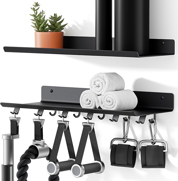 2-Tier Floating Shelf Compatible with Tonal Accessories, Home Gym Storage Shelf, Gym Rack Wall Mount Organizer, Workout Metal Holder, T-Bracket Lock Adapters Hanger, US Patent Holding-StrideForce Fitness