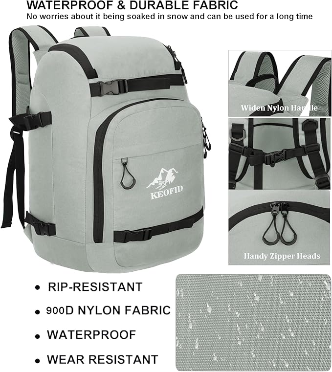 KEOFID 50L Ski Boot Bag Backpack, Waterproof Ski Bag, Travel Backpack for Ski Helmet, Snowboard-StrideForce Fitness