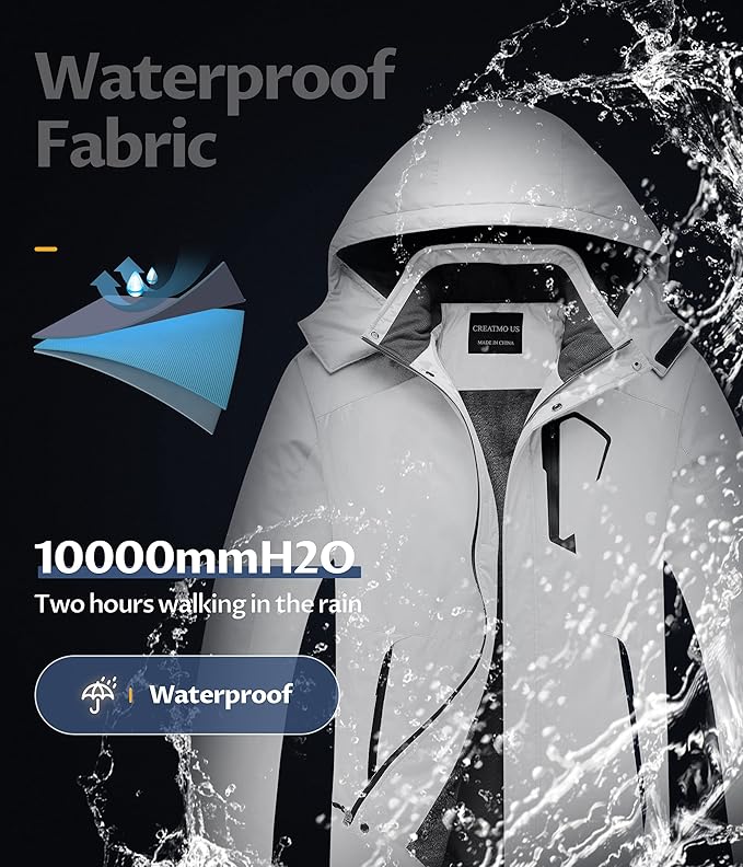 CREATMO US Men's Mountain Waterproof Ski Jacket - Windproof Snowboarding Warm Winter Coat Raincoat-StrideForce Fitness