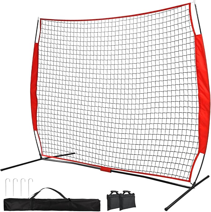 7x7/16x10/20x10ft Ball Backstop Net,Fix Ball Stop Net by 4 Spike&2 Sandbag,Sports Net Barrier with Handbag,Lacrosse Net Backstop for Softball,Basketball,Hockey Train,Baseball Net Barrier for Backyard-StrideForce Fitness