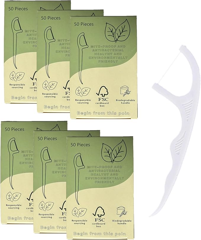 Environmentally Conscious Dental Floss Picks(300 Count) – Biodegradable, Harmless, and Toothpick Stick Soft on Gums for Optimal Oral Care