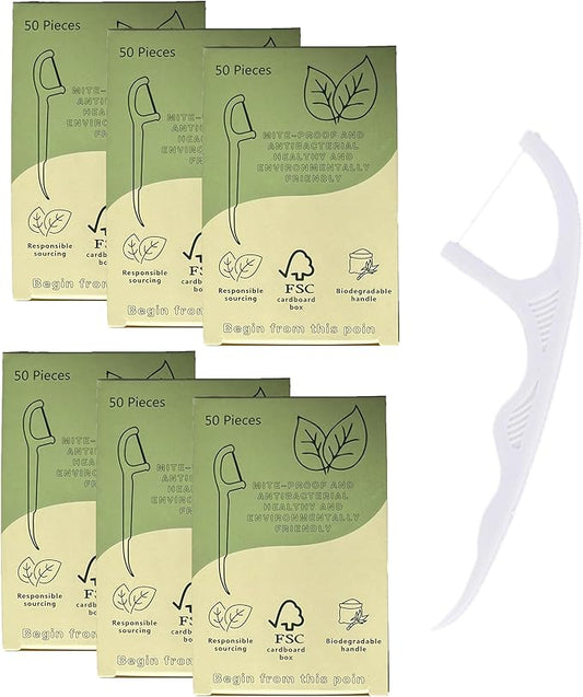Environmentally Conscious Dental Floss Picks(300 Count) – Biodegradable, Harmless, and Toothpick Stick Soft on Gums for Optimal Oral Care