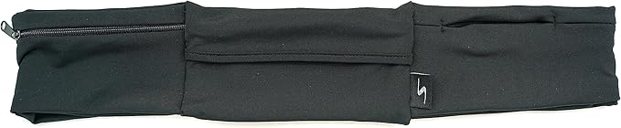 3 Pocket Adjustable Running Belt Waist Pack, Fanny Pack For Working Out With Sweat Resistant Backing, Holds All iPhone Models (Black/Black, X-Small)-StrideForce Fitness