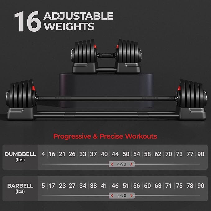 Yaheetech Adjustable Dumbbell Set Free Weight Dumbbells 40lbs/52.5lbs/90lbs Fast Adjust Dumbbells Dumbbell Weight Set, with Tray for Men/Women Strength Training Equipment-StrideForce Fitness