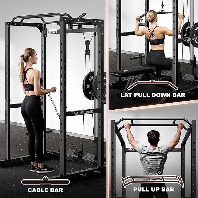 S21 Power Cage, Multi-Function Power Rack with Adjustable Cable Crossover System, 2000LBS Squat Rack for Home Gym with More Training Attachments-StrideForce Fitness