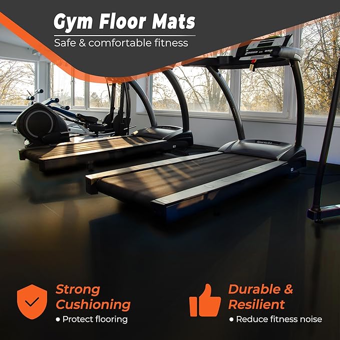 SUPERJARE 0.4'' Thick 6 Pcs 24 Sq Ft Rubber Top Exercise Equipment Mats, High Density EVA Foam Mats with Rubber Top, Interlocking Gym Flooring for Home Gym, Protective Workout Mat, Black-StrideForce Fitness