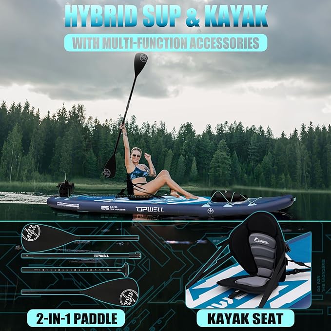 UPWELL 11'6"×35" Extra Wide Inflatable Paddle Board, Stand Up Paddle Board for Youth & Adults, Stable Design, Premium SUP Accessories, 120L Backpack, 10L Dry Bag, Paddle, Leash, Hand Pump, US Fins-StrideForce Fitness