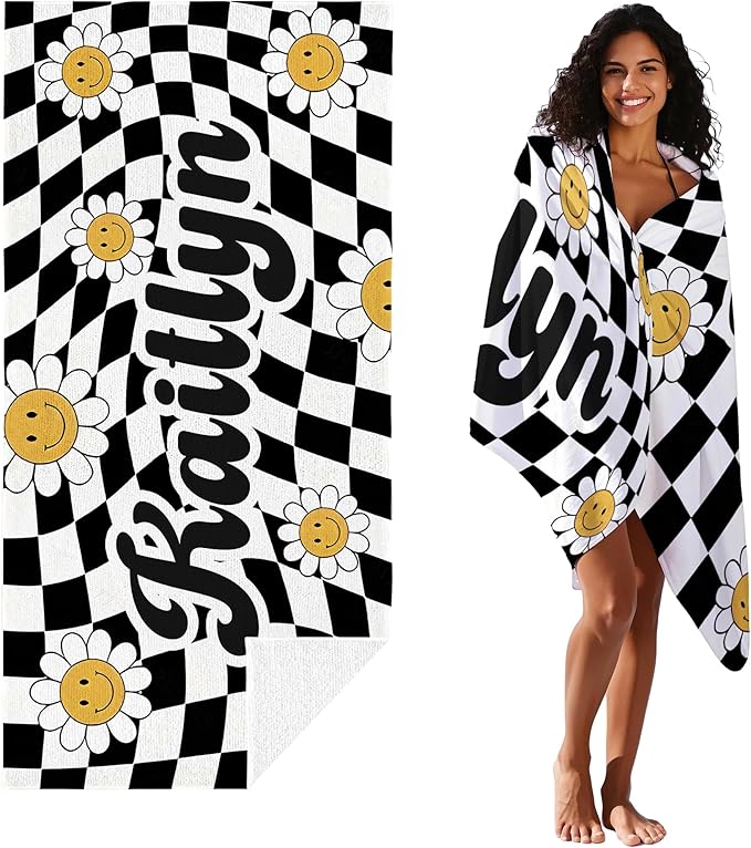 JML Personalized Beach Towel with Name, Custom Flower Beach Towel, Customized Microfiber Pool Towel, Quick Dry & Absorbent Swim Towel for Adult,Mother's Day, Birthday, Summer Holiday,Vacation-StrideForce Fitness