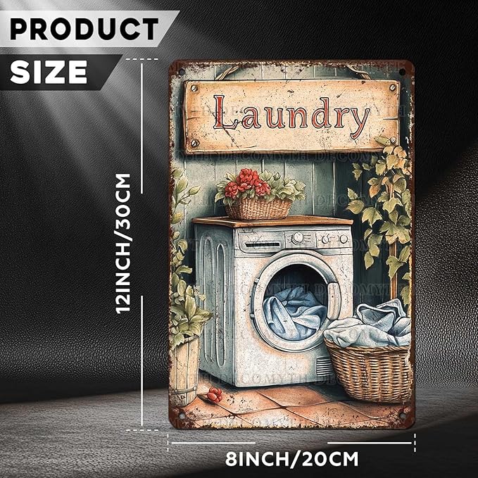 Vintage Laundry Room Tin Sign Retro Metal Poster Funny Laundry Wall Art Cafe Toilet Farm Room Garden Plaque Outdoor Farmhouse Decor Bathroom Restroom 12 * 8inch-StrideForce Fitness