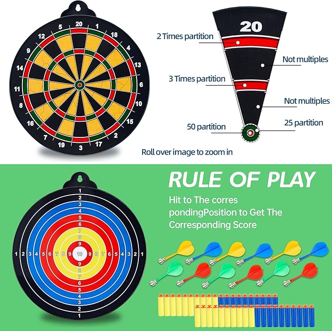 Magnetic Dart Board for Kids-12Magnetic Dart/Sticky Balls Or 2 Toy Gun+40 Foam Dart.Indoor/Outdoor Kids Games and Party Games,Christmas Birthday Gifts Toys for 3-12 Year Old Boys-StrideForce Fitness