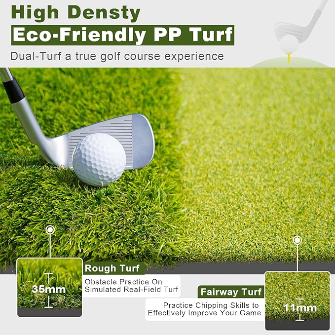 Heavy-Duty 5x4FT Golf Hitting Mat – Dual Turf Design Simulates Fairway & Rough for Real Course Feel, Indoor/Outdoor Practice Mat for Full Swing & Chipping Training, Easy Carry Strap-StrideForce Fitness