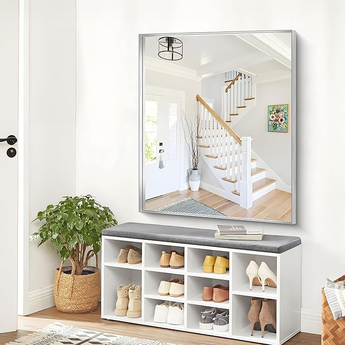 Silver Bathroom Mirror, 40x48 Inch Rectangular Framed Mirror, Large Wall Mounted Bathroom Vanity Mirror Over Sink for Bedroom,Restroom, Living Room, Hangs Vertically or Horizontally-StrideForce Fitness