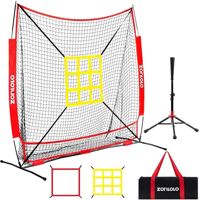 6x6ft Baseball & Softball Net for Hitting,Pitching and Batting, Throwing,Baseball net with Sturdy Bow Frame,Battting Tee,Strike Zone, Middle Size,Suitable for Kids!-StrideForce Fitness
