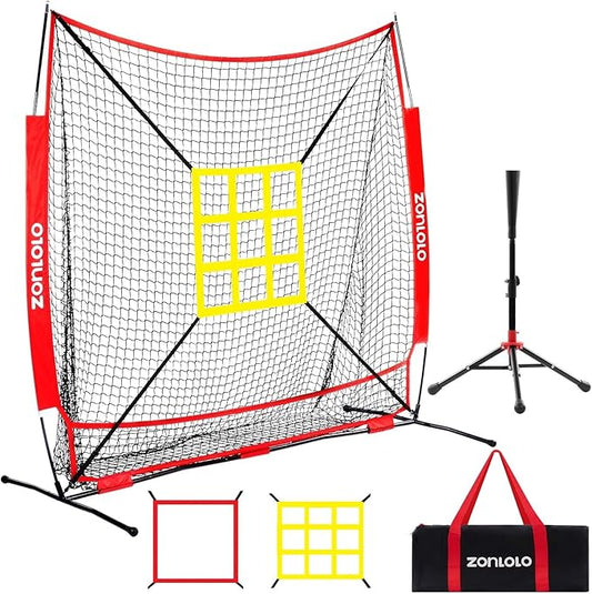 6x6ft Baseball & Softball Net for Hitting,Pitching and Batting, Throwing,Baseball net with Sturdy Bow Frame,Battting Tee,Strike Zone, Middle Size,Suitable for Kids!-StrideForce Fitness