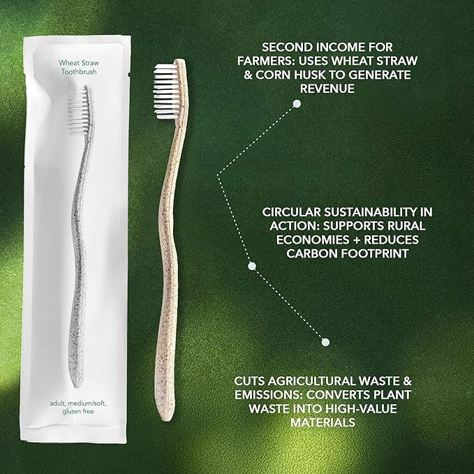 Terra & Co. Gentle Green Toothbrushes – 10-Pack of Plastic-Free Toothbrushes with Soft Bristles for Sensitive Teeth & Gums – Individually Sealed – BPA-Free, Plant-Based, Eco-Friendly & Travel-Ready