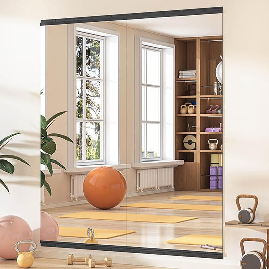 Hasipu 2 Pcs 71''x31'' Home Gym Mirror Large Full Length Wall Mounted Full Body Mirror for Yoga Dance Fitness Exercise Studio Bedroom Garage, Frameless Tempered Glass Workout Mirrors Black Rectangular-StrideForce Fitness