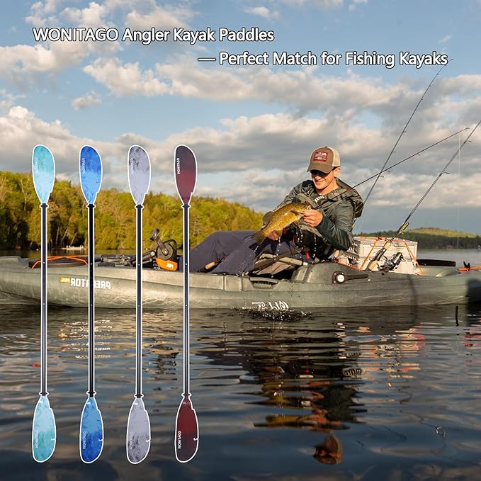 Angler Kayak Paddles Aluminum Paddle with Plastic Blades and Paddle Leash, Floating Adjustable Fishing Kayak Oars, 3 Piece, 230-250cm/90-98 inch-StrideForce Fitness