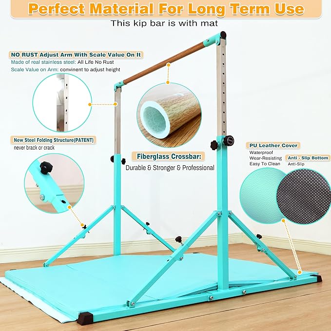 4FT/5FT Gymnastic Bar Set Gymnastics Horizontal Bar Gymnastics Kip Bar for Kids Home Use-StrideForce Fitness