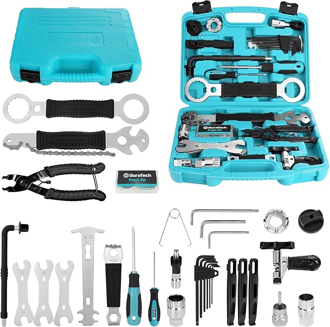DURATECH 41 Pieces Bike Repair Tools, Complete Bike Tools Kit with Storage Box, Mountain Bike Maintenance Tools, for Mountain, Road, and Park Bicycle with Chain Riveter, Tire Levers, Crank Puller-StrideForce Fitness