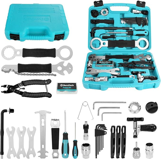 DURATECH 41 Pieces Bike Repair Tools, Complete Bike Tools Kit with Storage Box, Mountain Bike Maintenance Tools, for Mountain, Road, and Park Bicycle with Chain Riveter, Tire Levers, Crank Puller-StrideForce Fitness
