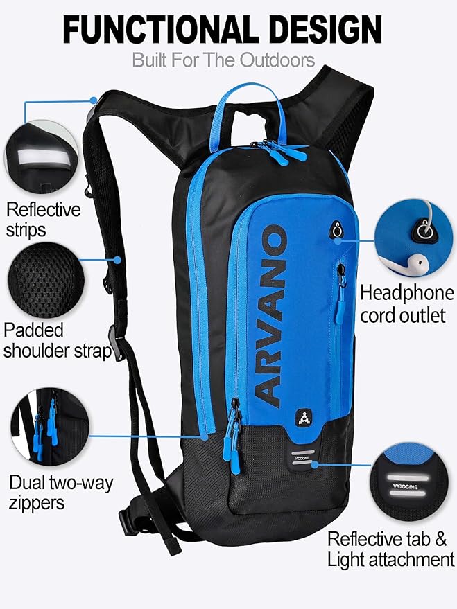 Hydration Backpack, Lightweight Hydration Pack with 2L Water Bladder, 6L Water Backpack for Men Women Cycling, Hiking, Mountain Biking, Skiing-StrideForce Fitness