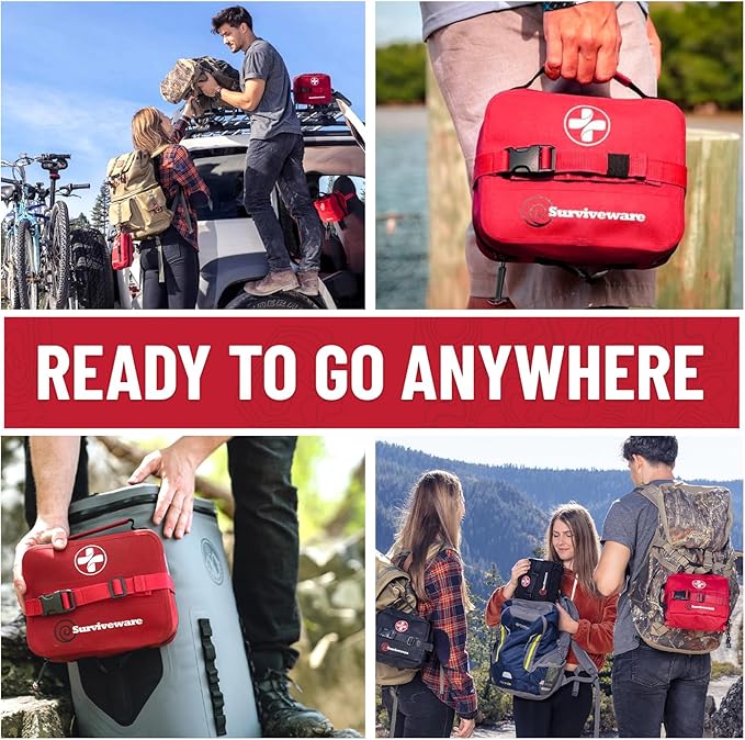 Surviveware 184 Pcs Waterproof Premium Survival First Aid Kit - Survival Emergency Preparedness for Travel Camping Gear, Survival Kit and Outdoor Emergencies - Survival Kit-StrideForce Fitness