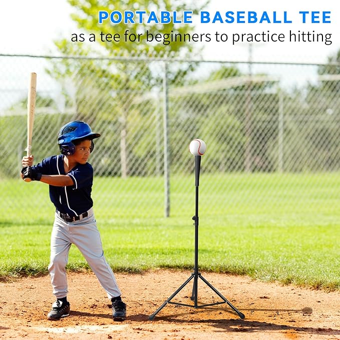 3 in 1 Baseball Training Equipment, Baseball Pitching Machine | Baseball Tee | Soft Toss Training System, Height Adjustable Hitting Swing Trainer, Support Auto & Manual, Hold Up to 10 Balls-StrideForce Fitness