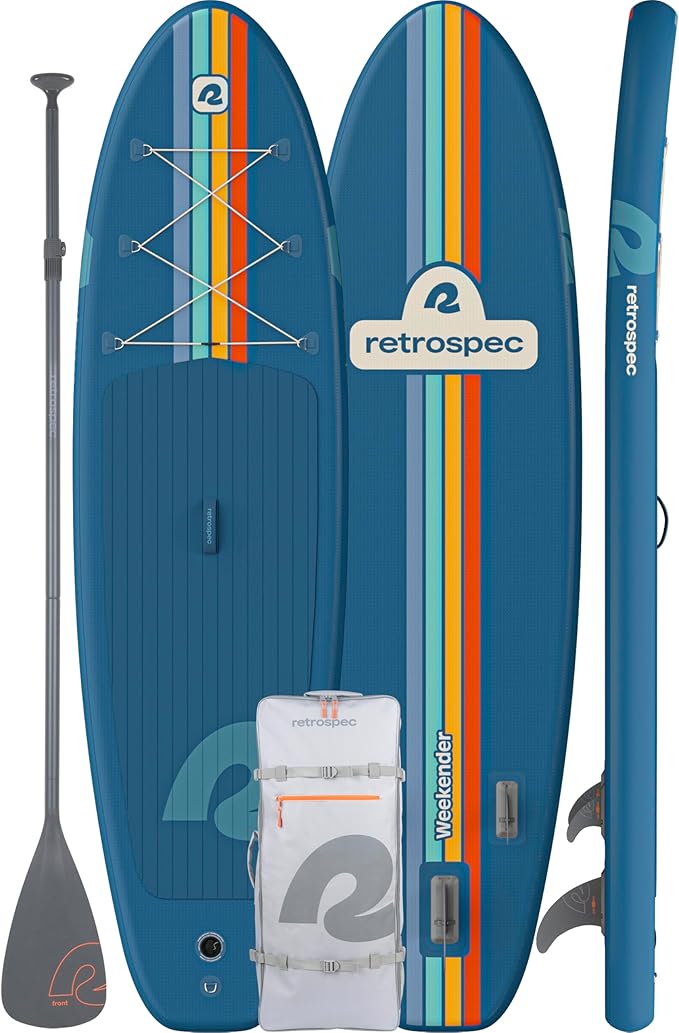 Retrospec Weekender Inflatable Stand Up Paddle Board Includes Paddle, Pump, and Accessories 10’6” Lightweight iSUP, Puncture Resistant Inflatable Paddle Board for Adults-StrideForce Fitness