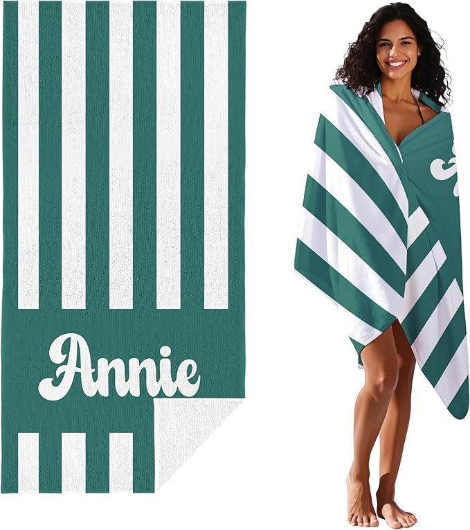 JML Personalized Beach Towel with Name, Custom Cabana Stripe Beach Towel, Customized Microfiber Pool Towel, Quick Dry & Absorbent Swim Towel for Adult,Mother's Day, Birthday, Summer Holiday,Vacation-StrideForce Fitness