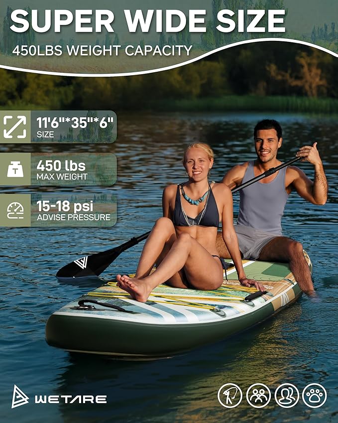 11'6"x35" Inflatable Paddle Board, 450lbs Extra Wide Stand Up Sup Board for Adults, Blow Up Paddleboard Kayak Non-Slip Stable Deck Boat for Yoga Fishing Surf-StrideForce Fitness