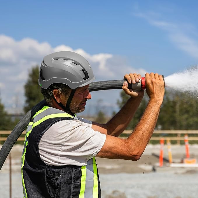 GE Safety Helmet, Impact Absorbing Tech, Adjustable Ratchet, ANSI Type 1, Memory Foam Padding, Hard Hats Protection, Lightweight, Durable, Chin Strap, Comfortable Fit OSHA Approved-StrideForce Fitness