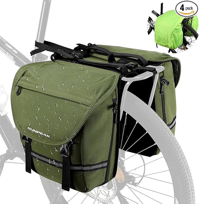 Bike Bag Accessories Panniers for Bicycle Rear Rack Bag 36L Waterproof Mountain Electric Bike Saddle Bag for Cycling Traveling Commuting Green-StrideForce Fitness