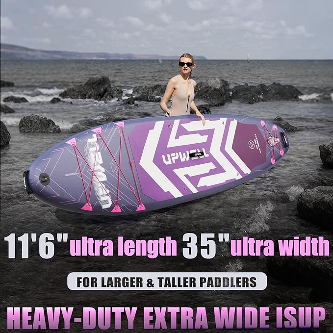 UPWELL 11'6"×35" Extra Wide Inflatable Paddle Board, Stand Up Paddle Board for Youth & Adults, Stable Design, Premium SUP Accessories, 120L Backpack, 10L Dry Bag, Paddle, Leash, Hand Pump, US Fins-StrideForce Fitness