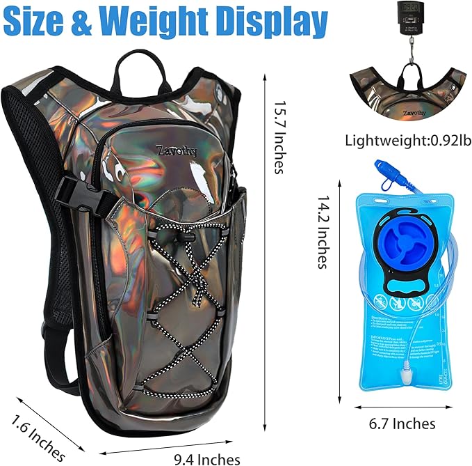Reflective Hydration Backpack, Hydration Pack - Water Backpack with 2L/3L Hydration Bladder, Essential for Festivals - Rave Hydration Pack for Hiking, Running, Cycling, and Festivals-StrideForce Fitness