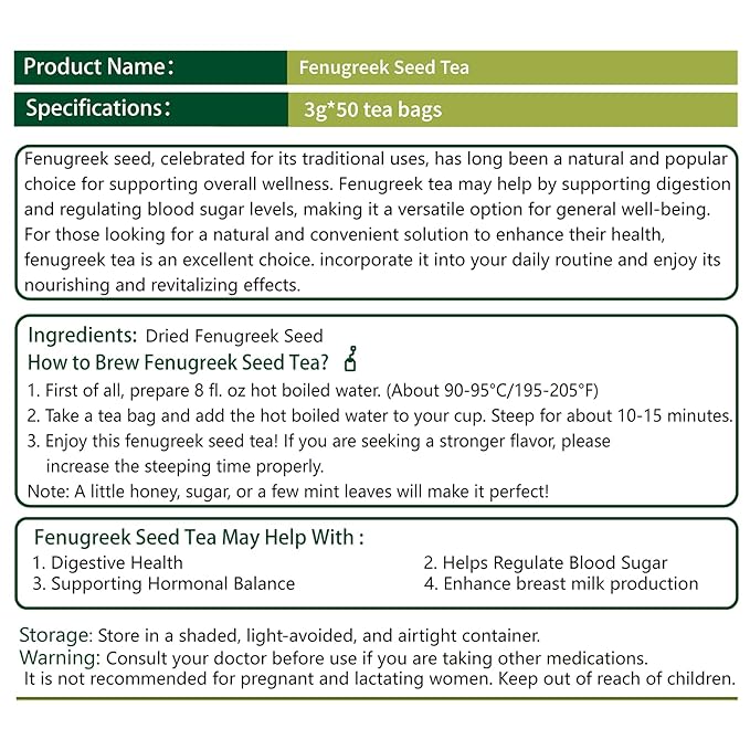 Samcci - Fenugreek Seed Tea Bags, 50 Teabags, 3g/bag - Natural Healthy Fenugreek Methi Seeds Herbal Tea - Non-GMO - Caffeine-free - Support Digestion & Improve Heart Health-StrideForce Fitness