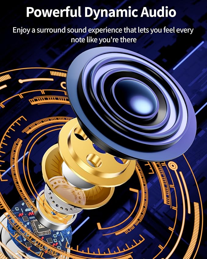 PocBuds Bluetooth Headphones Wireless Earbuds 80hrs Playtime Wireless Charging Case Digital Display Sports Ear Buds with Earhook Deep Bass IPX7 Waterproof Over-Ear Earphones for TV Phone Laptop Navy-StrideForce Fitness